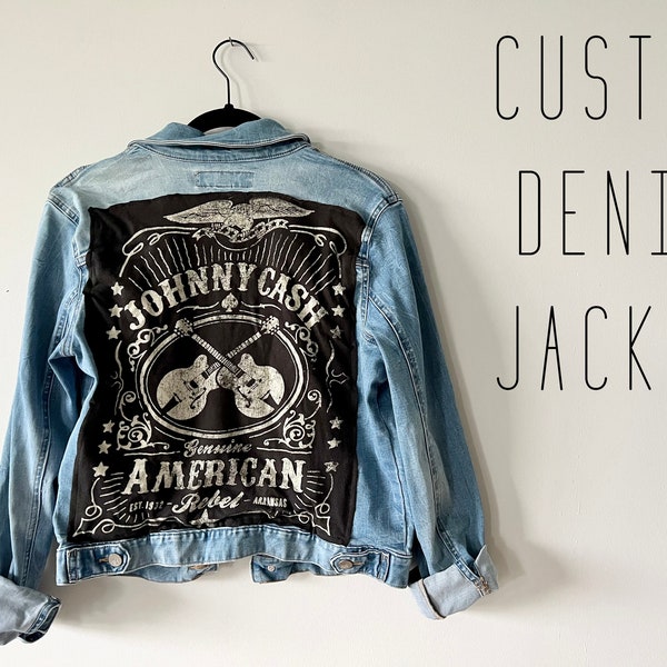 Custom Denim Jacket - Personalizable Custom Denim Jean Jacket - Reconstructed Denim Jacket, Jean Jacket with Back Design Personalized