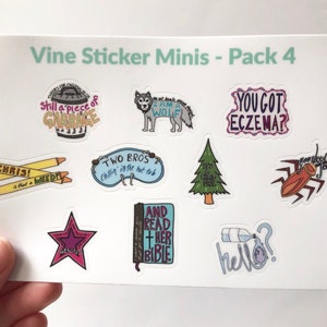 Mini Vine Stickers Pack 4 - Small Vine Stickers for Phone Cases Small Vinyl Water Bottle Stickers Vine Funny Stickers 10 Pack by Rose Soma