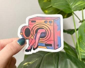Retro Legs Washing Machine Sticker - Waterproof Galactixy Illustration