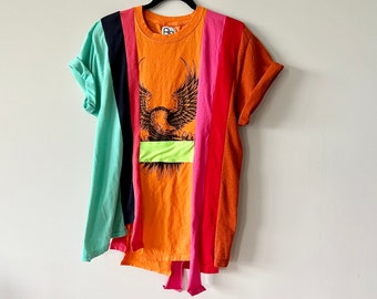 Reconstructed T Shirt - Bright Colorful T Shirt Rework - Size Medium Unisex Reconstructed 1 of 1 T Shirt - One of a Kind Colorful Shirt