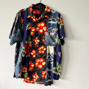 Reconstructed Hawaiian Shirt - Buttondown T Shirt Rework - Size Large Unisex Reconstructed 1 of 1 T Shirt - One of a Kind Shirt