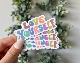 Love Yourself Sticker, Cute Positivity Laptop Stickers, Waterproof Vinyl Stickers, Happiness Quote Stickers, Trendy Stickers