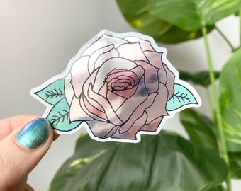 Metallic Rose Sticker - Rose Gold Foil Holographic Flower Sticker Vinyl Waterproof Stickers for Laptops, Cars and Water Bottles