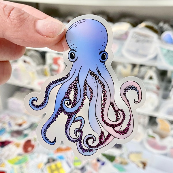 Octopus Clear Sticker, Cute Octopus/Squid Sticker, Sea Creatures Sticker, Nautical Sticker, Animal Stickers, Clear Stickers, Rose Soma