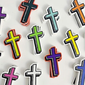 Waterproof Cross Sticker, Multicolor Waterproof Cross Sticker, Jesus Faith Religious Stickers, Christianity Cross Sticker, Color Options