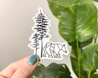 Bear Woods Magnet - Geometric Nature Refrigerator Magnet - Cute Whiteboard Magnets, Woods/Tree/Outdoorsy Magnet, Outdoor Love Magnet Gift