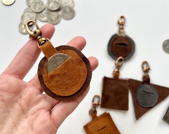 Quarter Keeper Keychain, Coin Keychain, Leather Quarter Keychain, Shopping Cart Quarter Holder, Quarter Holder Keychain