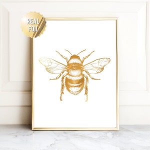 Gold Foil Bee Print: Metallic Honey Bee Wall Art