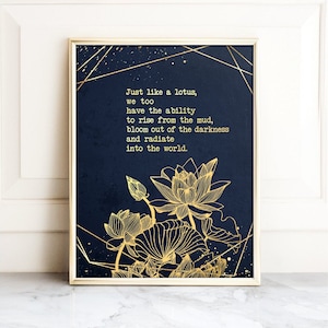 Inspirational Wall Art - Buddha Wall Art, Buddha Quotes, Buddhist Art - Lotus Flower, Inspirational Quote, Gautama Buddha Botanical Gold