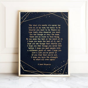F Scott Fitzgerald Quote Gold Foil Art Print: Inspirational Literary Gift