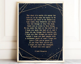 F Scott Fitzgerald Quote Gold Foil Art Print: Inspirational Literary Gift
