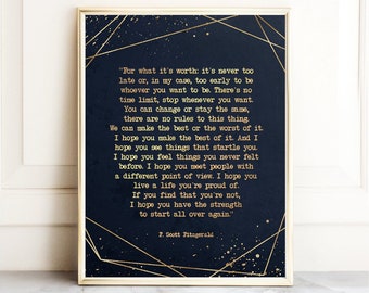 F Scott Fitzgerald Quote Gold Foil Print - Inspirational Quotes - Inspirational Wall Art Print - Literary Quote Unique Gift for Boyfriend