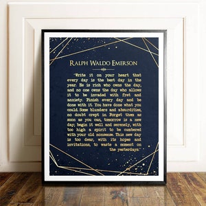 Ralph Waldo Emerson Zitat Druck - Inspirierende Wandkunst - Schreib es auf dein Herz - Beende jeden Tag - Geschenke für Männer - Emerson Poster Dekor