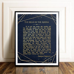 Lámina motivacional con la frase &quot;El hombre en la arena&quot; de Theodore Roosevelt: regalos únicos para hombres, póster inspirador de &quot;El hombre en la arena&quot;.