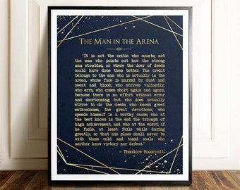Theodore Roosevelt Quote "The Man in the Arena" Motivational Print - Unique Gifts for Men, Man in the Arena Poster Print Inspirational