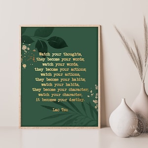 Lao Tzu Quote Print - Gold Copper or Silver Art Print - Watch your thoughts they become - Self Improvement Inspirational Wall Art Gift