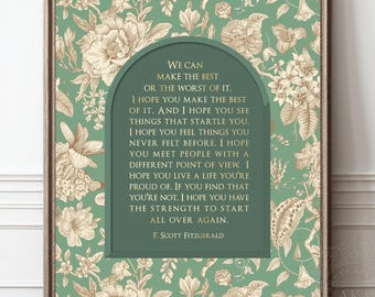 F Scott Fitzgerald Quote Gold Foil Print - Inspirational Wall Art - Framed Literary Quote - Great Gatsby Wall Art - Vintage Floral Book Gift