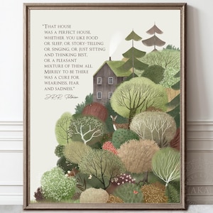 JRR Tolkien Zitat: That House Was A Perfect House - Hobbit LOTR Cozy Home Woodland Illustration Housewarming Geschenkidee - Option mit Rahmen