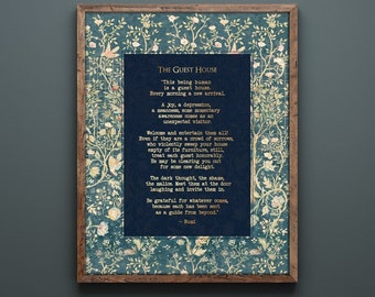 RUMI GUEST HOUSE Framed Print - Gold Lettering - Inspirational Poem Sacred Art - Boho Eclectic Wall Decor - Spiritual Gift - Therapy Gift