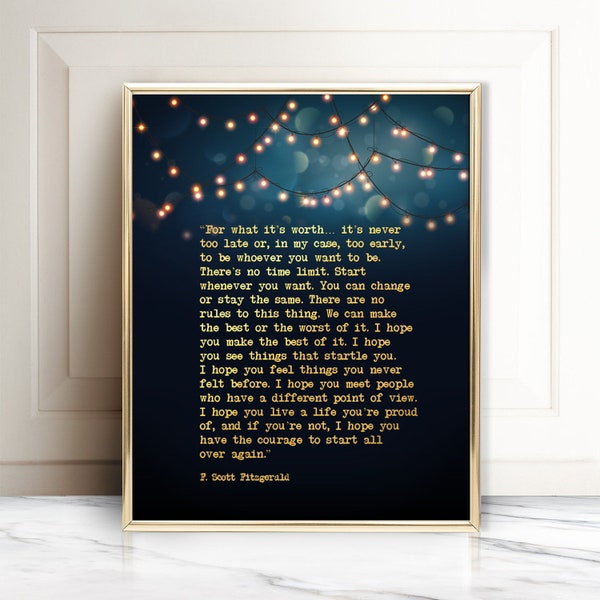 Inspirational Wall Art - F Scott Fitzgerald Quote Wall Art - Gold Silver Copper Foil Print - Great Gatsby Poster - Inspirational Quotes Gift