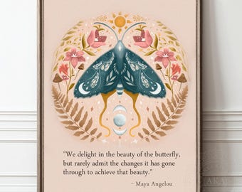 Maya Angelou Quote, Mental Health Wall Art Framed, Therapy Office Home Decor, Inspirational Quote: We Delight in the Beauty of the Butterfly