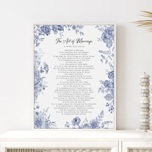 Inspirational Wedding Gift - Art of Marriage Poem Wilferd Peterson - Large Wall Art Paper Anniversary Gift - Vintage Wildflower Floral Print