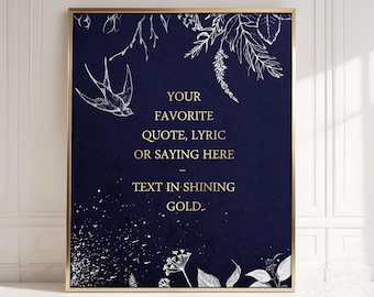 Letrero con cita personalizada - Texto dorado hecho con metal auténtico - Arte de pared con cita personalizada, impresión personalizada enmarcada, regalo personalizado para él o ella