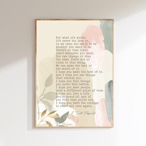 F. Scott Fitzgerald Quote Print: Vintage Literary Art, Boho Watercolor
