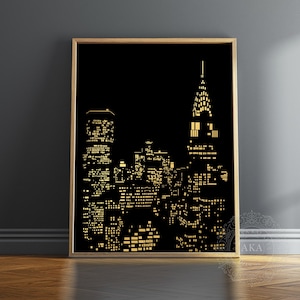 Gold Metal Print - New York Skyline Print - New York City Wall Art - NY Cityscape Art - New York Wall Decor - NYC Skyline Print Framed Gift