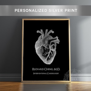 Personalized Anatomical Heart Print: Silver Foil Cardiology Gift
