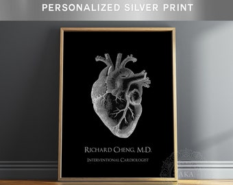 Personalisierter Anatomischer Herz Druck: Silberfolie Kardiologie Geschenk
