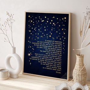 Rumi Poetry Print - A Moment of Happiness - Love Poem Engagement Gift Idea, Poetry Quote Art Anniversary Present Romantic - Framed Wall Art