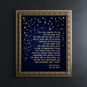 Jack Kerouac Quote Print: Gold Stars, Typewriter Font (Framed)