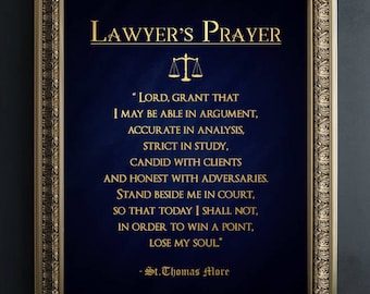 Real Gold Foil Lawyer's Prayer Print – Law School Graduation Gift – Framed Gift Options