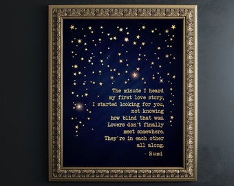 Rumi Love Poem - GOLD Art Print - Love Story Anniversary Gift - Rumi Quote Wall Decor - Love Poetry Romantic Gift - Soul Mate Quote Framed
