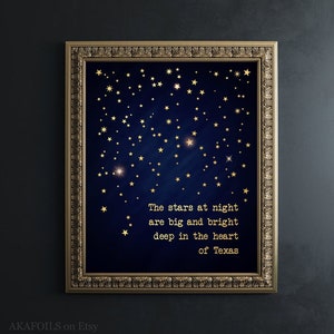 Texas Wall Art - Deep in the Heart of Texas Stars Quote - Gold Metal Art Print - Texas Theme Housewarming Gift, Texas Art Framed, Home Decor