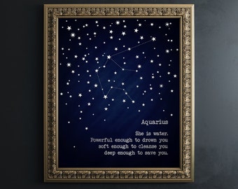Aquarius Zodiac Sign Foil Art Print: Astrology Constellation Gift