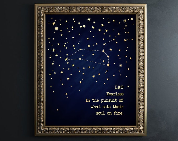 Leo Zodiac Sign Poster - August Birthday Gift for Her - Leo Constellation Art - Leo Astrology Poster Leo Astrology Trait Poster Quote Print