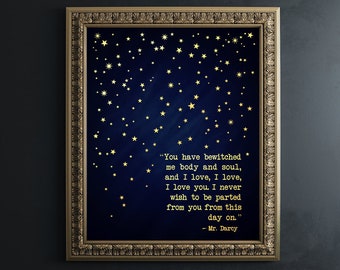 Book Lover Gift - Jane Austen Gifts - Book Quotes, Pride and Prejudice, Literary Quotes, Poetry Prints - Mr Darcy Quote - Gold Foil Print