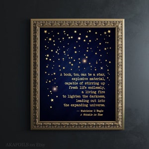 A Wrinkle In Time Book Quote Gold Foil Print - Book Lovers Gifts - Inspirational Wall Art - Literary Quote - Book Star Poster Print Framed