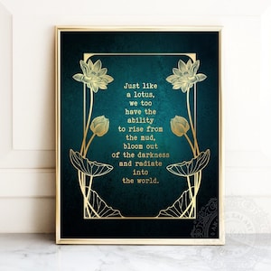 Buddha Wall Art ~ Lotus Flower Wall Art ~ Gold Metal Foil Print ~ Buddist Art ~ Inspirational Wall Art Framed Gift ~ Minimalist Delicate
