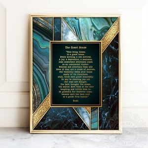 Rumi &#39;The Guest House&#39; Gold Foil Art Print - Framed Mental Health Decor