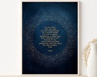 Inspirational Wall Art - Rumi Poetry Print - Rumi Quote Divine Universe - Motivational Wall Decor - Tiny Gold Silver Stars Gift Idea for Her