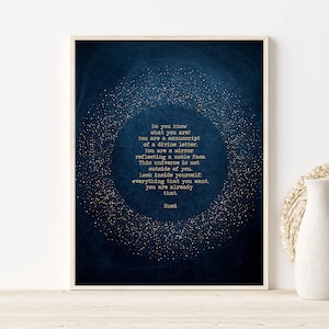 Inspirational Wall Art - Rumi Poetry Print - Rumi Quote Divine Universe - Motivational Wall Decor - Tiny Gold Silver Stars Gift Idea for Her