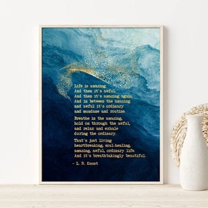 Arte de parede inspiradora - A vida é incrível e terrível, citação de L. R. Knost - Presentes literários - Gravuras literárias - Arte literária inspiradora emoldurada para presente