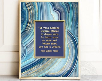 Leadership Gift - Gold Metal Print - John Quincy Adams Quote - If Your Actions Inspire Others - Thank You Gift for Mentor - Geode Wall Art