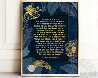 Inspirational Wall Art - F Scott Fitzgerald Quote Wall Art - Book Quote Wall Art - Gold Foil Print Peony - Literary Quotes Great Gatsby Gift