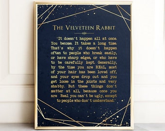 Velveteen Kaninchen Zitat Goldfolie Kunstdruck: Literatur Kinderzimmer Dekor