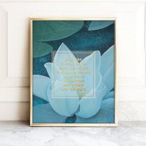 Buddha Wall Art - Inspirational Wall Art, Buddha Lotus Flower Painting, Buddhist Art Buddha Quote Optimism Positivity Beauty, Buddhist Decor