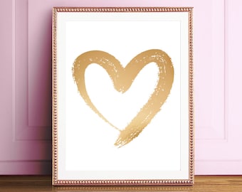Real Gold Foil Heart Print -  Teen Wall Art - Heart Art - Heart Nursery Decor, Bedroom Decor Art Print Pink Gold Baby Shower Gift Wall Art